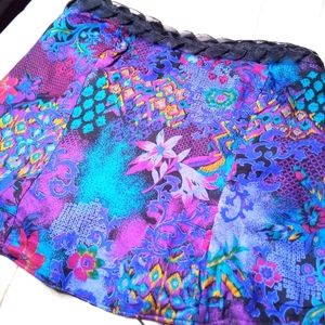 80s Vibe Blue/Purple Floral handmade Corset w trim